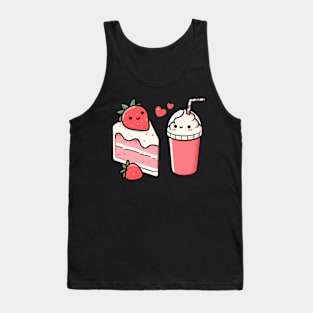 Kawaii Strawberry Cake and Ice Cream Milkshake in Love | Cute Kawaii Design for Couples Tank Top